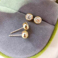 wholesale 18K gold set with natural diamond ear studs for women, single diamond earrings, genuine gold and real diamond, bubble thread ear studs for ear piercing care-0-2