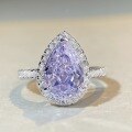 wholesale S925 Sterling Silver Pear-Shaped Ring Lavender Purple High Carbon Diamond Gemstone Engagement Ring-0-4