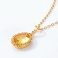 wholesale 925 Silver Plated with 10K Gold Japanese Light Luxury Synthetic Citrine Leaf Round Pendant Women's Vintage Style-0-2