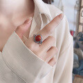 wholesale S925 Sterling Silver Vintage Retro Yun Nan Red Agate Ring, Egg Surface Index Finger Ring, Guangdong Haifeng-0-1