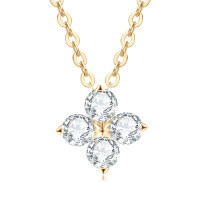 S925 Silver Invisible Necklace with 1ct D Color Moissanite Square Pendant-Unique four-leaf clover necklace [K gold]  925 silver