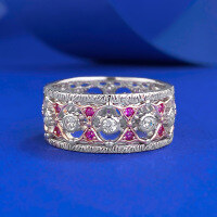 wholesale S925 Silver Vintage Lace Pink Ring Fashion Stackable Ring Daily Versatile Band Ring-R1134 Lace Pink Ring>Size 9
