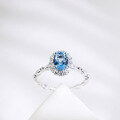 wholesale S925 sterling silver aquamarine ring for women, small and unique design, blue topaz finger ring, adjustable for index finger-0-2