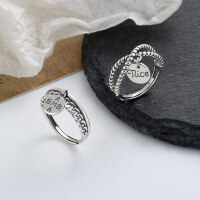 wholesale S925 sterling silver irregular letter pendant ring in minimalist ins style, Japanese and Korean version exquisite design-378FJ/A model: approximately 2.5g &gt; opening adjustable