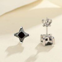 wholesale S925 sterling silver cross-border irregular star earrings, niche, minimalist, luxurious, fashionable, and versatile for women's wholesale-1.2 carat + 1.2 carat (black moissanite) earrings 925 silver