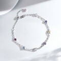 S925 Sterling Silver Double-Layer Bubble Bracelet with Rainbow Fruit-Colored Spaced Diamonds-0-4