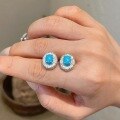wholesale S925 Sterling Silver Light Luxury Fashion Old Money Style Brushed Process Crystal Diamond Carved Oval Blue Turquoise Ear Studs Earrings for Women-0-1