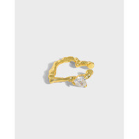 wholesale S925 Sterling Silver Korean Version INS Niche Design Versatile Heart-shaped Micro-set Zirconia Textured Ear Clip for Women Without Piercings-18K gold [single] 925 silver