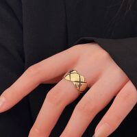 wholesale S925 Sterling Silver Ancient Method Gold Rhombus Pattern Small Luxe Style Openable Ring for Women, New Trend Versatile Band-Sterling silver (opening adjustable)