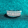 S925 Sterling Silver Full Moissanite Square Sugar Row Ring, Ins Light Luxury Exquisite Stackable Fashion Band-0-4