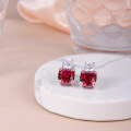 wholesale S925 Silver Vintage High-End 10*10mm Cushion-Cut Lab-Created Sapphire Ruby Earrings for Women-0-2