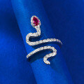 wholesale S925 Silver Snake Ring with 3*5mm Pigeon Blood Red Teardrop Gemstone, Live Stream New Arrival-0-2