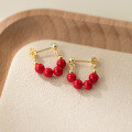 wholesale S925 Sterling Silver Fresh Sweet Ins Style Niche Design Exquisite Red Bead U-Shaped Ear Stud M06462-0-0