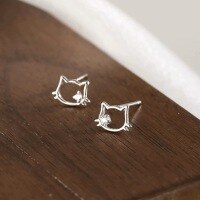 wholesale S925 Sterling Silver Single Diamond Hollow-Out Cat Stud Earrings Sweet and Cute Ins Style Small Ear Accessories M05175-S925 silver pair gold 925 silver