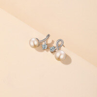 wholesale 925 Sterling Silver Freshwater Pearl Earrings for Women, Minimalist and Luxurious Design, Exquisite and Unique, Fashionable and Simple Stud Earrings-Freshwater Pearl Earrings in White Gold with Plastic Earplugs  925 Silver