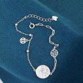 wholesale S925 Sterling Silver Mother-of-Pearl Fortune Token Coin Beaded Bracelet for Women, Ins Niche Design, National Trend Luxury with High-End Aesthetic-0-1