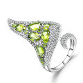 wholesale S925 silver Italian designer open ring, bold and luxurious with natural peridot-0-4