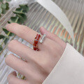 wholesale S925 Sterling Silver Vintage Bamboo Knot Style Inlaid with Southern Red Agate Ring, Artistic Ethnic Fashion Index Finger Ring-0-0