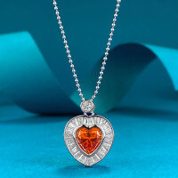 wholesale S925 Silver New 8*8mm Fanta Orange Iced Heart Cut Pendant, Live Streaming Hot Seller on Xiaohongshu-N429 Fanta Orange 925 Silver