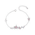 wholesale S925 Sterling Silver Sweet Butterfly Bracelet for Women, Simple and Elegant with Pink Diamonds, Christmas Gift, Same as Dewu-0-4