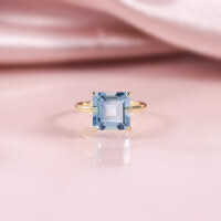 wholesale S925 Sterling Silver Minimalist 2/4/55 Carat Ring Square Set with Natural Topaz Large Main Stone Small Fresh Ring-5.5 carat natural sky blue topaz ring  US size 6 (domestic size 13)