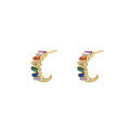 wholesale 925 Sterling Silver Rainbow Zircon Earrings for Women, Small Batch Ins Retro Elegant Studs-0-4