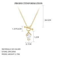wholesale S925 Sterling Silver Cross-border Light Luxury Rhombus Teardrop Zircon Jewelry Set For Women, Layering Fringe Collarbone Necklace, Fashionable And Versatile-A4613_white zirconium_18K yellow plated 925 silver