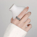 wholesale S925 Sterling Silver Retro Distressed Twist Rope Style Creative and Versatile Open Ring-0-3