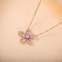 S925 Silver Cross-Border Exclusive Personalized Fan Flower Moissanite Necklace-S925 sterling silver rose gold + 1-carat pink moissanite