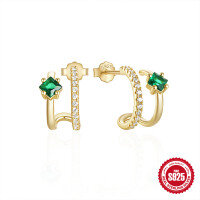 wholesale S925 Silver C-Shaped Earrings with Micro-Set Zircon, Ins Advanced Sense, Exquisite and Fashionable Personality Ear Piercing Jewelry for Women-Gold 925 silver