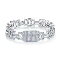 wholesale S925 Sterling Silver Moissanite Hip-Hop Cuban Double C Fashion Men's Bracelet Amazon E-commerce Live Streaming Direct from Manufacturer-Silver with zircon and platinum 17CM