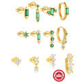 wholesale S925 Sterling Silver Geometric Square Green Zircon Tassel Earring Set, Hot-Selling in Europe and America-0-0