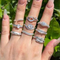 wholesale S925 Sterling Silver European and American Style Popular Star and Moon Full Zircon Inlaid Design Fashion Elegant Geometric Ring for Women-White gold DY121233-SW-WH Opening adjustable