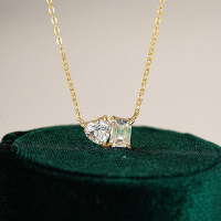 Sterling Silver Moissanite Women's Necklace, Sparkling Square Sugar Heart Pendant-Inlaid with 1CT+1CT moissanite