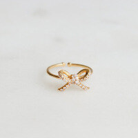 wholesale S925 Silver Bow Full Diamond Exquisite Ring for Women, Creative Design French Minimalist Open Adjustable Index Finger Ring-BZ0744-Gold>Adjustable opening