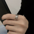 wholesale S925 Sterling Silver Retro Minimalist Multi-Layer Cross Hollow-Out Geometric Ring Unisex Adjustable Open Ring-0-3
