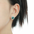wholesale S925 Sterling Silver 269 Round Edge Drilled Malachite Earrings for Women, High-End Feel, Niche and Unique, Light Luxury, Elegant Silver Ear Jewelry-0-2