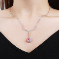 wholesale S925 Sterling Silver Summer Pink Diamond Teardrop Small and Fresh Daily Wear All-Match Necklace Live Streaming Hit Collarbone Chain with Ice Flower Cut-0-1