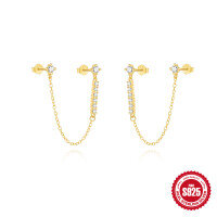 wholesale S925 Sterling Silver Geometric Double-Wear Tassel Earrings with CZ-Gold 925 silver