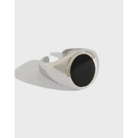 wholesale S925 Sterling Silver HJZ444 Korean-style Open Ring Student Silver Jewelry Simple Fashion Resin Wide Band Women's Ring-Platinum [No. 14/Adjustable]>Opening adjustable