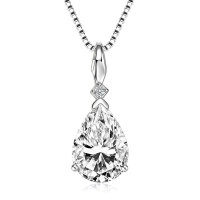 Sterling Silver Fashion Pendant Necklace with Moissanite-Luxury Waterdrop Necklace [White Gold] 8x12mm  925 Silver