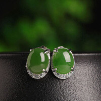 wholesale 925 sterling silver inlaid with cabochon Hetian jadeite earrings, certified ethnic retro Chinese-style jade earrings-Jasper 8*10 earrings>925 silver