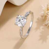 wholesale S925 sterling silver plated with 18K gold, 2-carat classic four-prong moissanite ring for women's engagement, cross-border hot-selling new style-Ring US 7.5