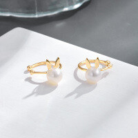 wholesale 14K Gold Plated 925 Sterling Silver with Natural Freshwater Pearl Korean Style Cute Bunny Girl Ear Climber-Rabbit Pearl Ear Cuff