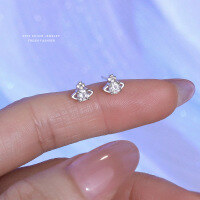 wholesale S925 Pure Silver Light Luxury High-end Sparkling Planet Earrings For Women, Fashion Versatile Super Sparkling Cubic Zirconia Ear Accessories-Platinum Pure Silver