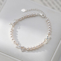 wholesale S925 Sterling Silver Sweet Girly Bow Domestic Bead Bracelet Princess Style Chaebol Heiress Bangle S7313-S925 Silver Bracelet 925 Silver