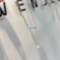 wholesale S925 Sterling Silver 18K Gold Necklace with Brilliantly Set Aquamarine Topaz Bow Pendant Choker-0-2