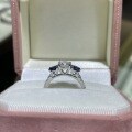 14K Gold 65mm Round 1-Carat Blue Sapphire and Moissanite Engagement Ring-0-3