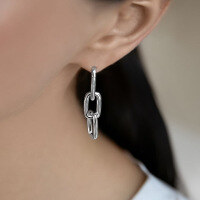 wholesale 925 Sterling Silver Earring Chain Loop Clasp Stud Earrings Polished Surface Ins Light Luxury High-End European and American Pure Silver Earrings for Women-Platinum 925 silver