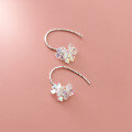 wholesale S925 silver Na Lan Korean-style minimalist ear hooks synthetic four-petal flower engraved ear accessories G9942-0-3